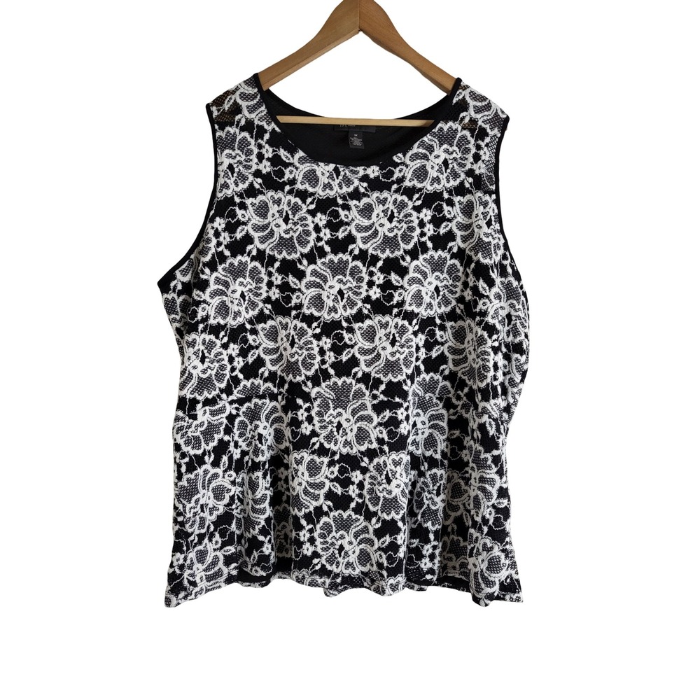 INC International Concepts 3X Black White Floral Lace Blouse Top Coquette